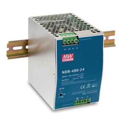 MEAN WELL NDR-480 480W Industrial DIN Rail Mount Power Supply, 24V or 48V Output